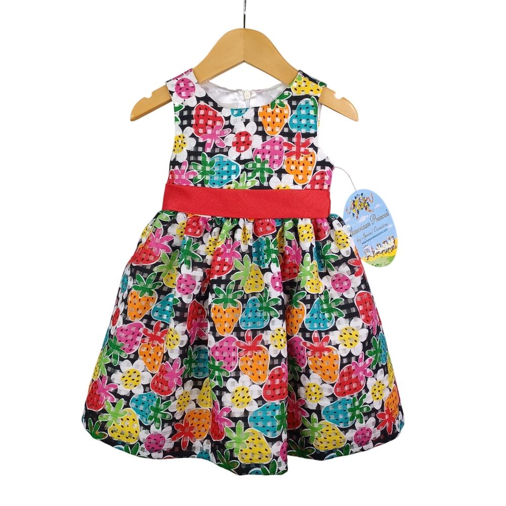 American Princess Girls Strawberry Floral Print Party Dress Size 2T‎ Formal NWT
